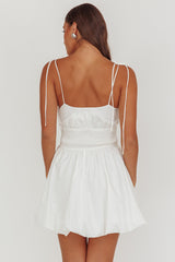 Like Art Tied Shoulder Bubble Mini Dress White